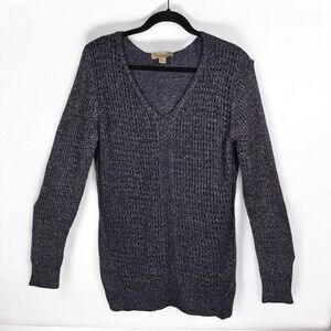 Nine West Vintage America Collection Sweater Woman XL Navy Metallic Knit‎ V Neck